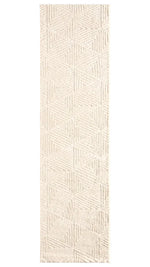Beige geometric patterned rug on a white background