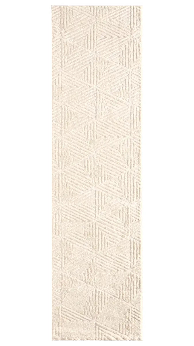 Beige geometric patterned rug on a white background