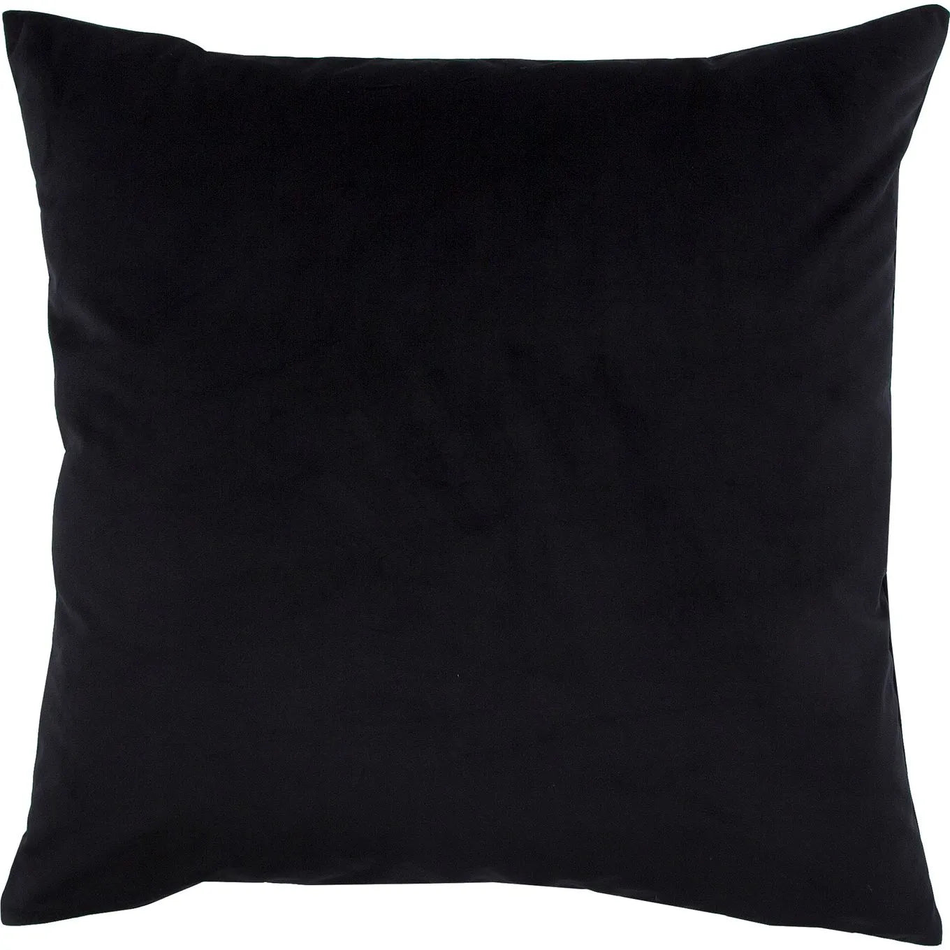 A solid black square accent pillow.