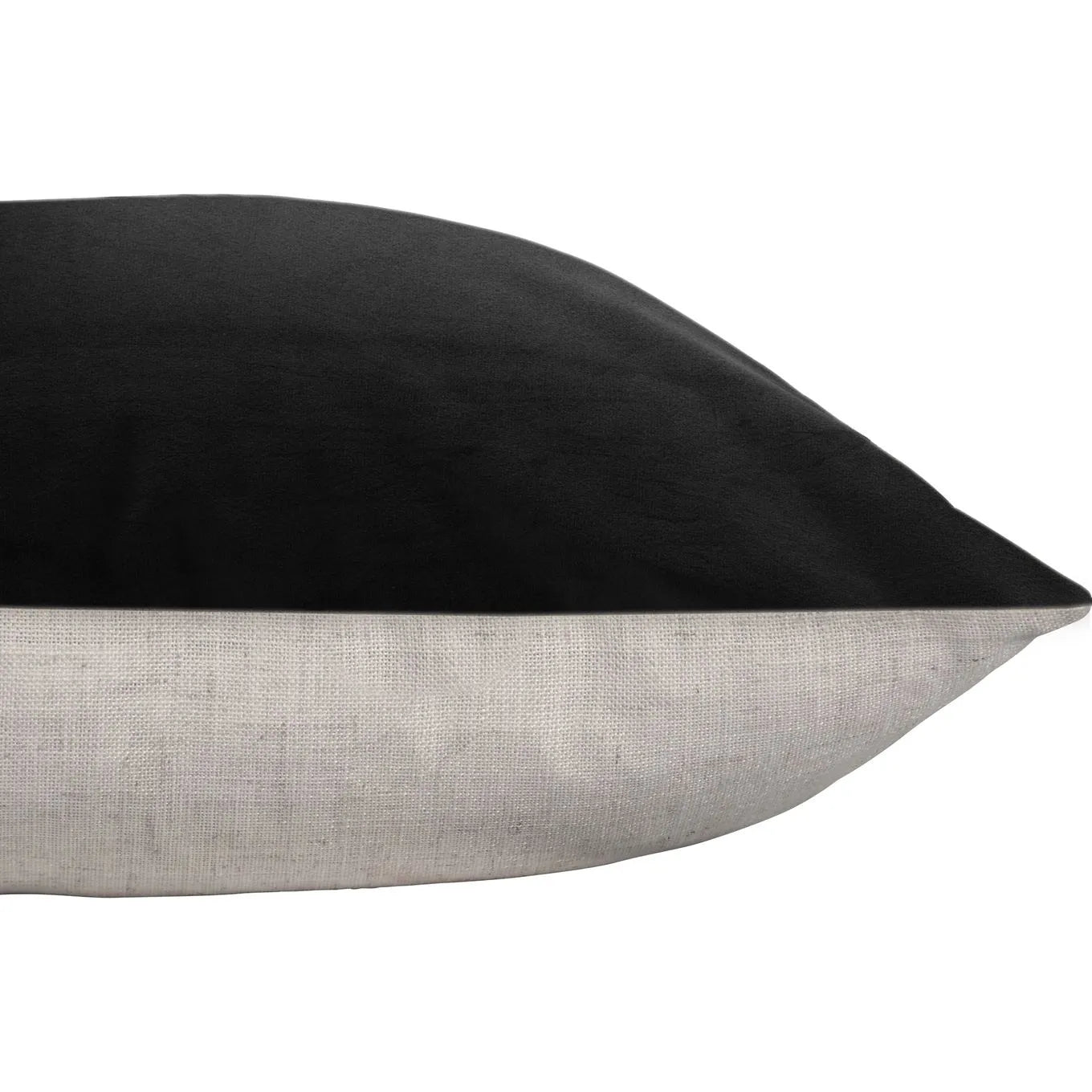 A solid black square accent pillow.