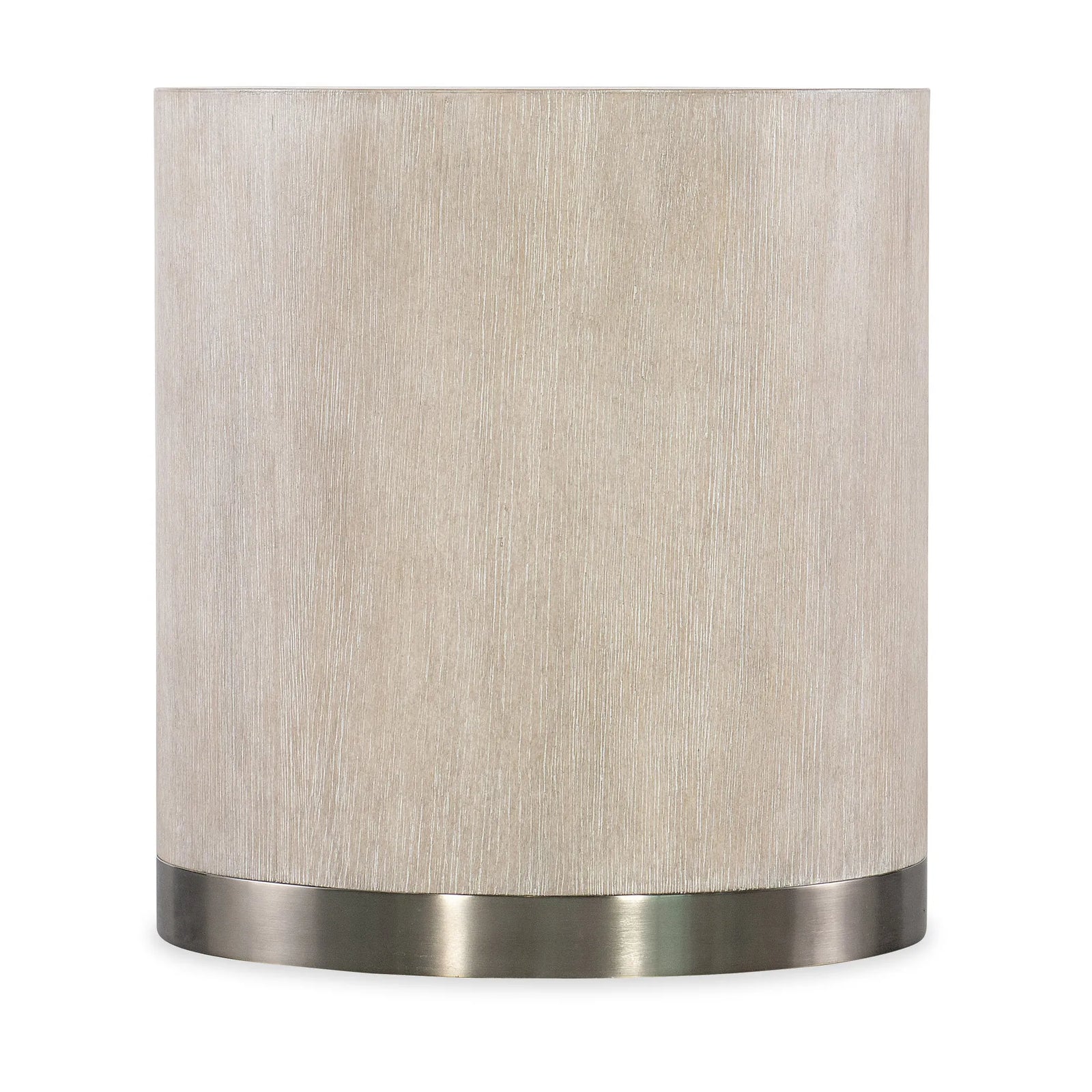Textured beige lampshade with metallic base on a white background