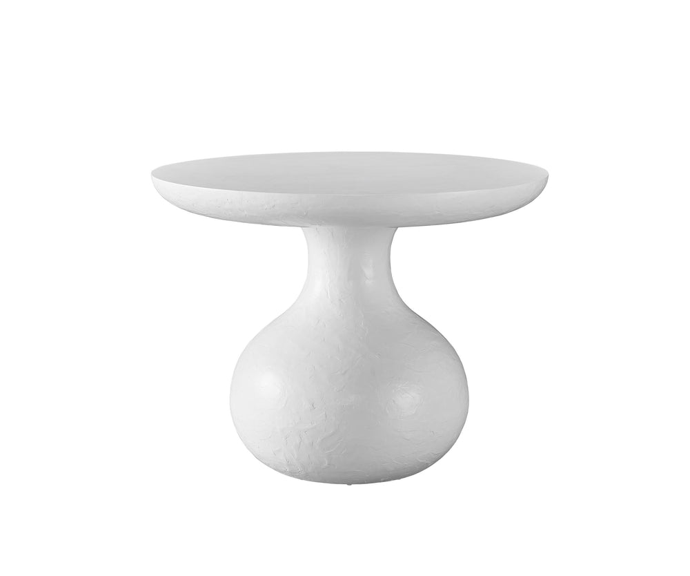 White round side table on a white background