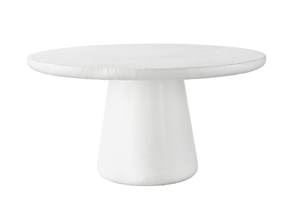 Chloe Dining table 60"
A white, round dining table with a simple, sleek design and a central pedestal base.