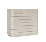 Beige dresser with four drawers on a white background