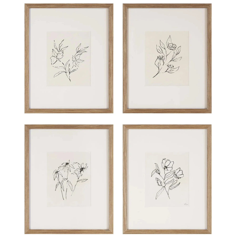 Four framed botanical illustrations on a white background