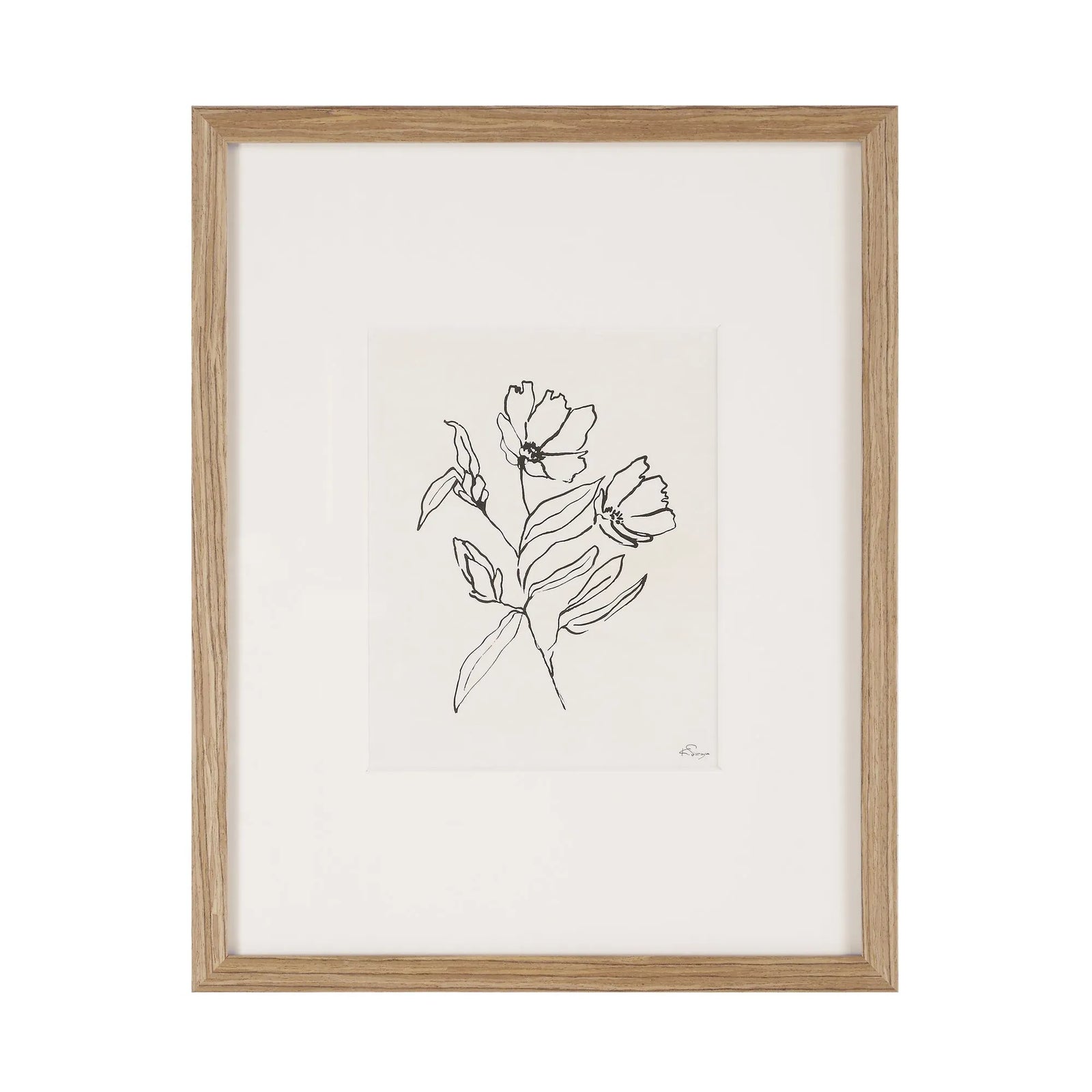 Framed line drawing of a floral design on a white background
