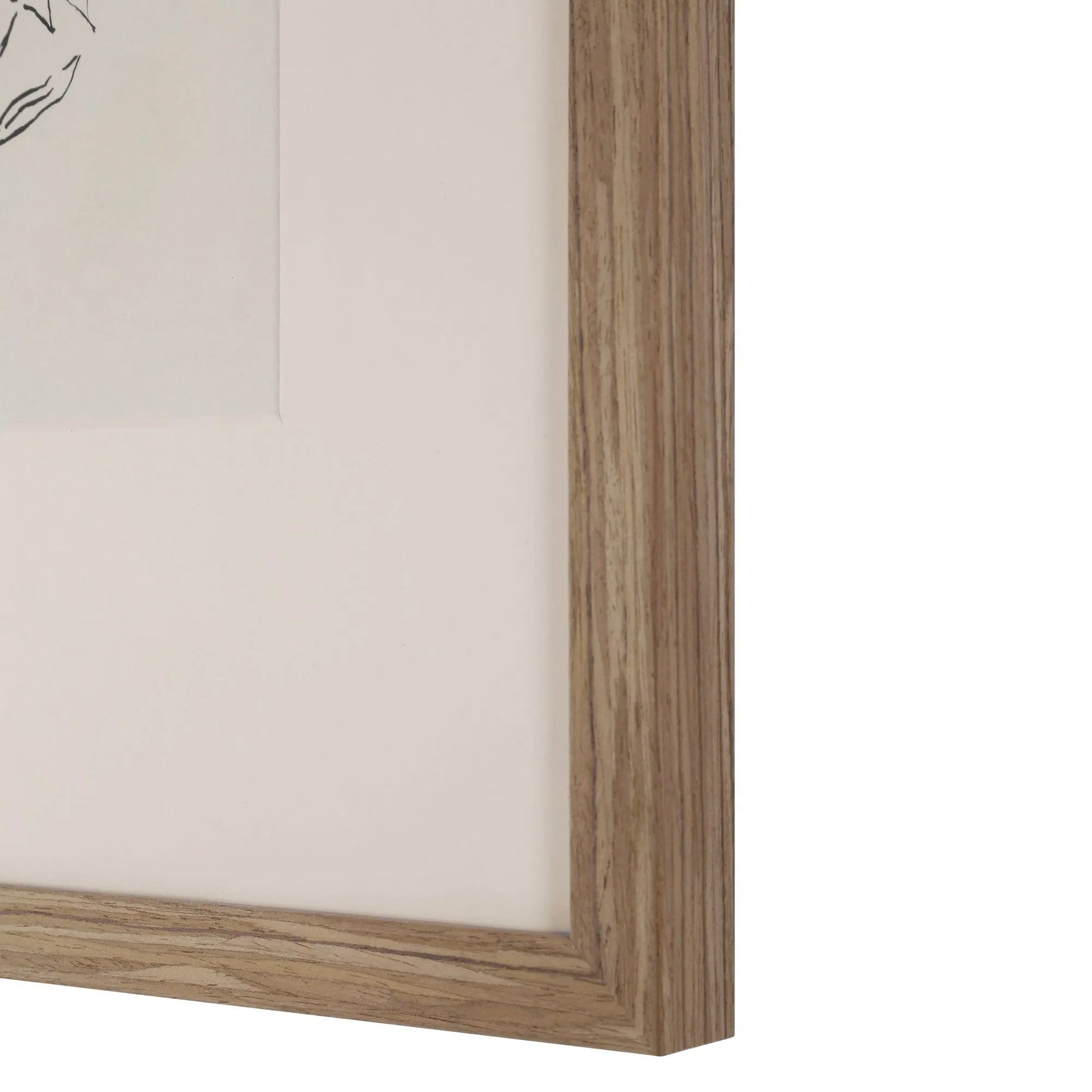 Close-up of a wooden picture frame corner on a white background