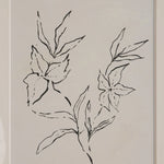 Black line drawing of flowers on a beige background