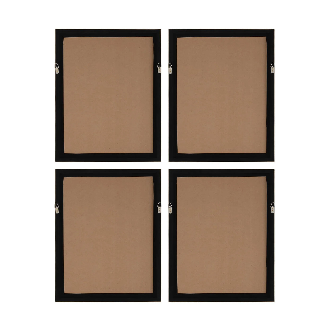 Four black-framed cork bulletin boards on a white background