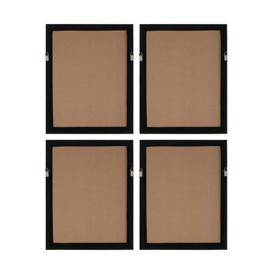 Four black-framed cork bulletin boards on a white background
