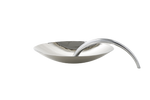 A silver chrome tray with a simple design and a handle, isolated on a white background.