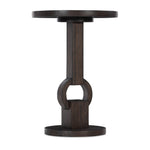 Dark wooden side table with unique design on a white background