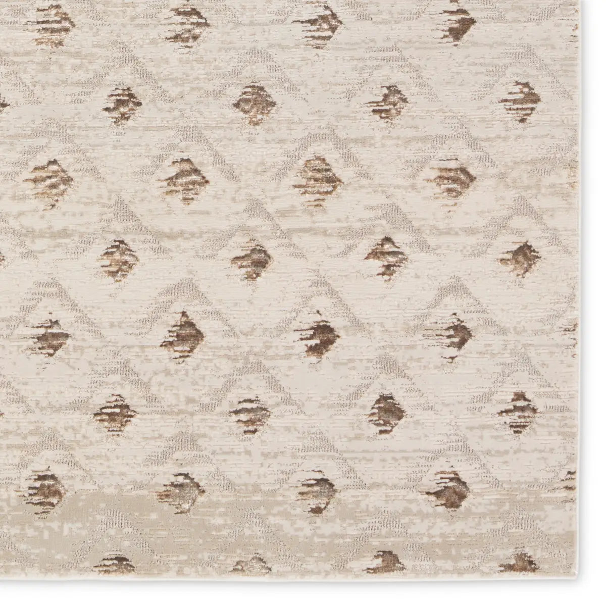 Patterned rug with geometric design on a beige background