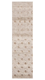 Beige runner rug with subtle pattern on a white background