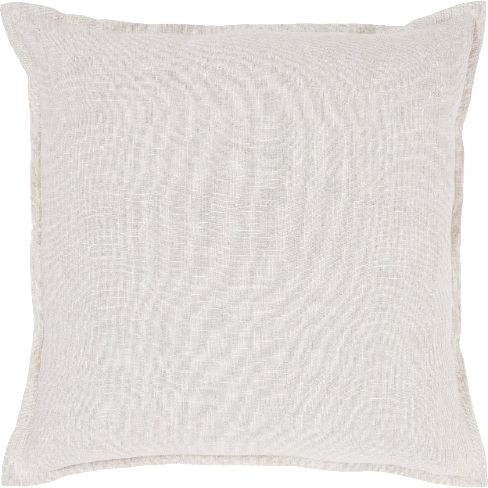 A square-shaped, beige linen throw pillow with a subtle textured pattern.