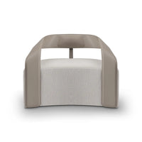 Modern chair with beige frame and white cushion on a white background