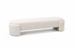 Beige upholstered bench on a white background