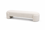Beige upholstered bench on a white background