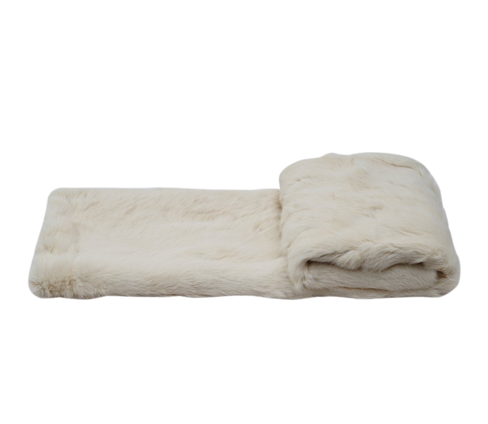 A folded cream-colored faux fur blanket or throw, shown against a plain white background 