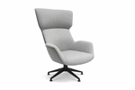 Gray armchair with a black swivel base on a white background