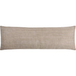 A beige decorative pillow with a simple solid pattern, 20 inches square, with a cotton linen back.