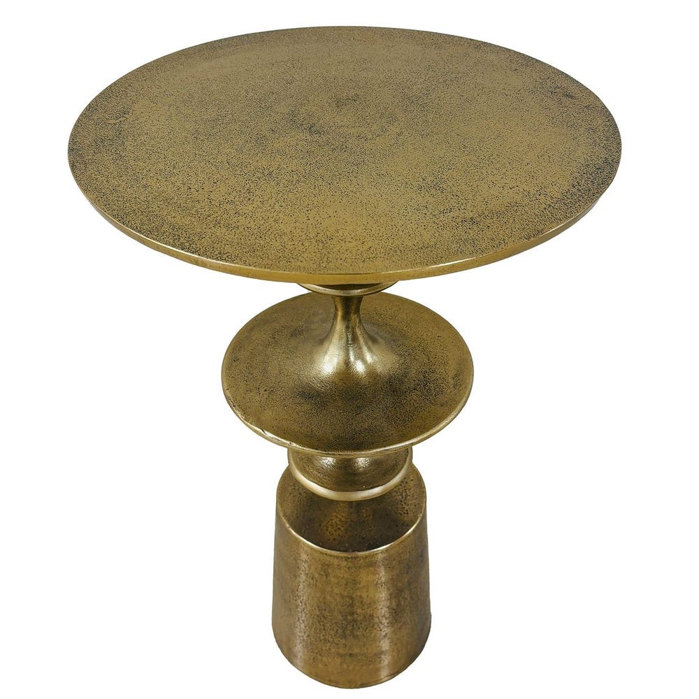 Gold round side table on a white background