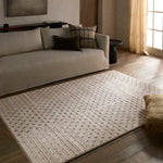 Beige rug with a subtle pattern in a living room setting