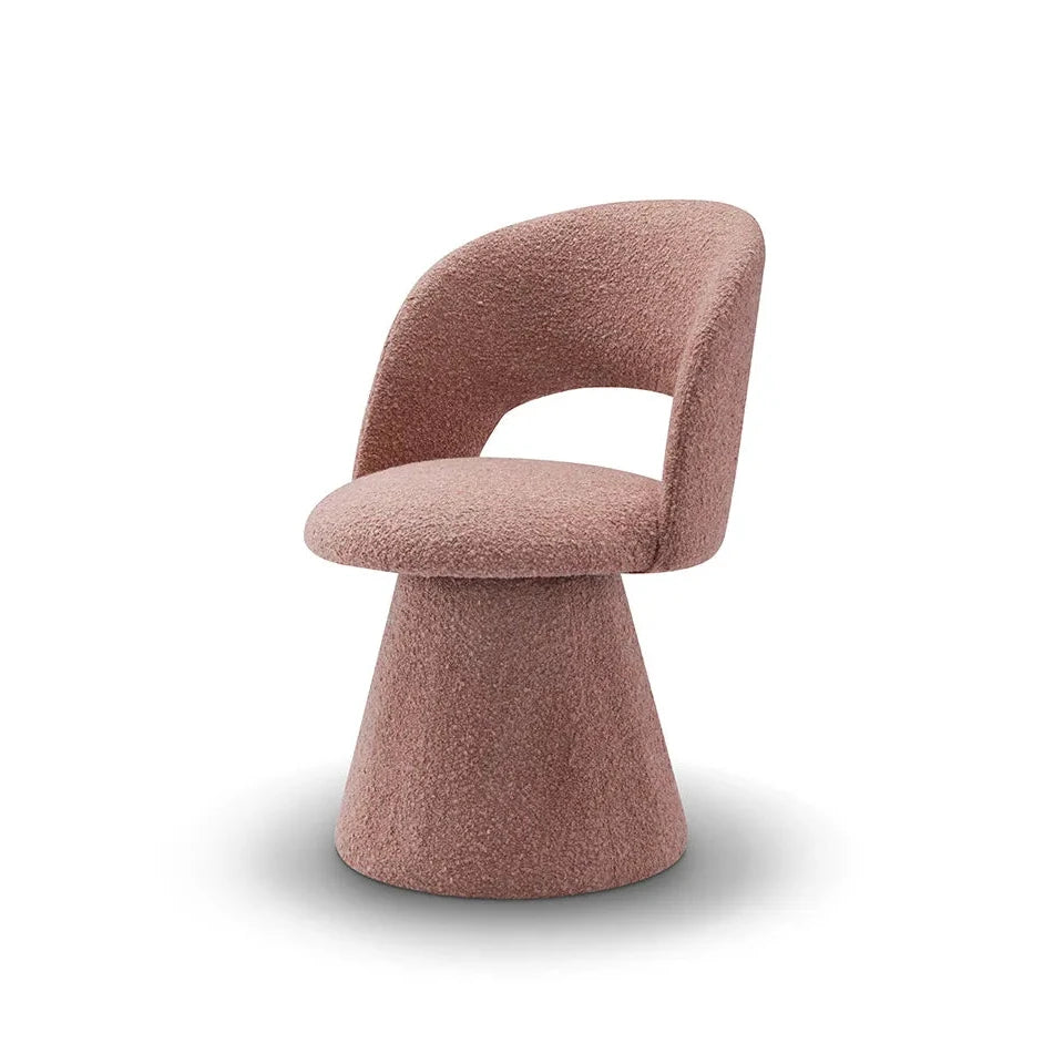 Pink chair with a cone-shaped base on a white background