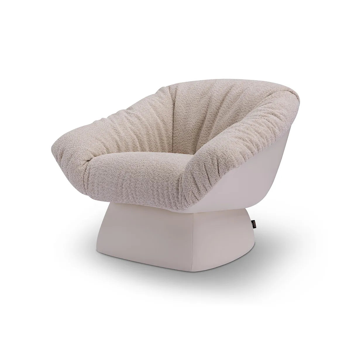 Modern chair with beige cushioned seat and backrest on a white background