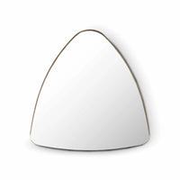Triangular mirror with a thin gold frame on a white background