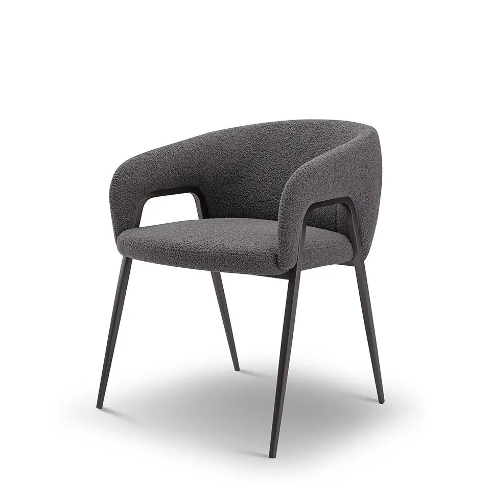 Gray chair with black legs on a white background