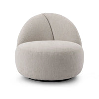 Round, beige fabric chair on a white background