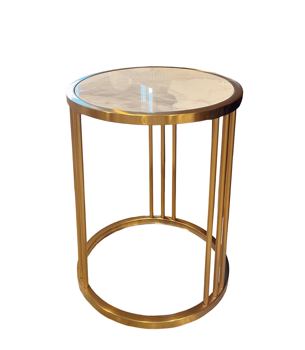Elizabeth Brass Round Stone End Table