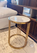 Elizabeth Brass Round Stone End Table