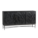 Black textured sideboard with metal legs on a white background