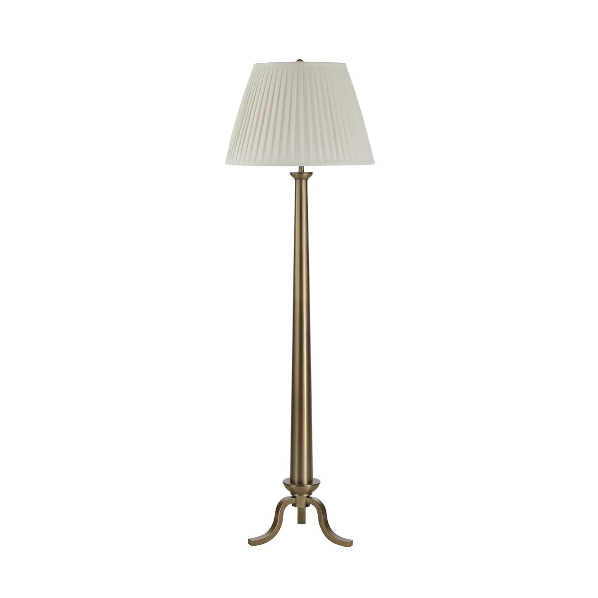 Floor lamp with a pleated white shade on a white background