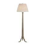 Floor lamp with a pleated beige shade on a white background