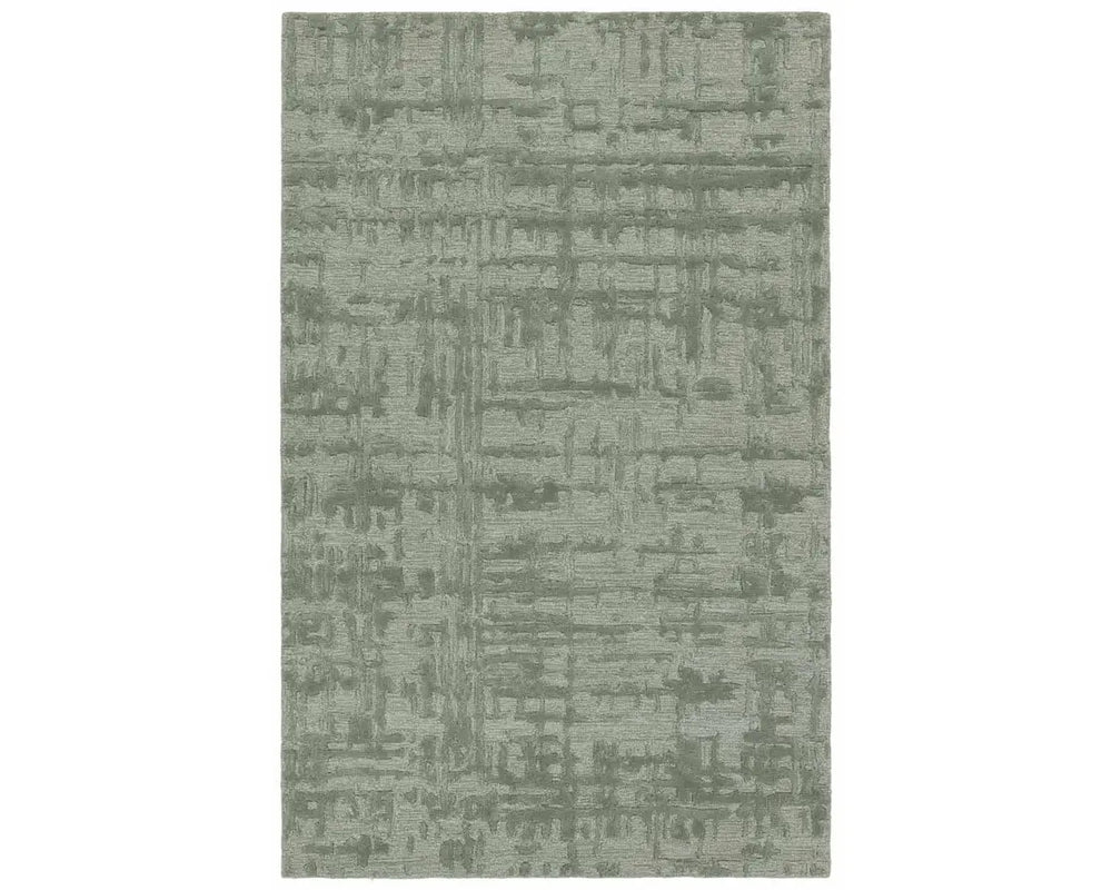 A rectangular, solid green area rug with a textured design.