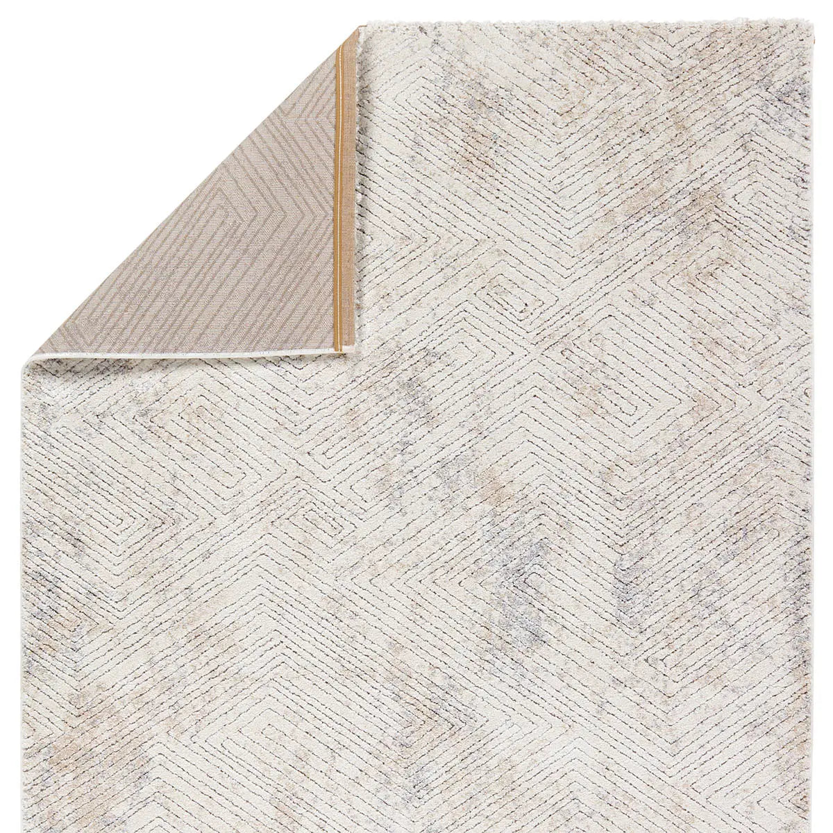Textured area rug with geometric pattern on a white background