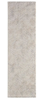Long rectangular rug with a textured pattern on a white background