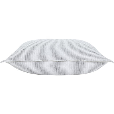 A square-shaped throw pillow with a double-sided white and black stripe design on a white background.
