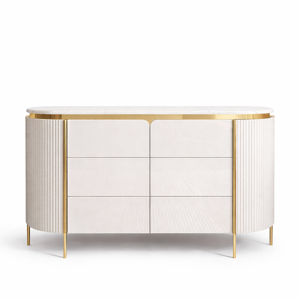 White and gold sideboard on a white background