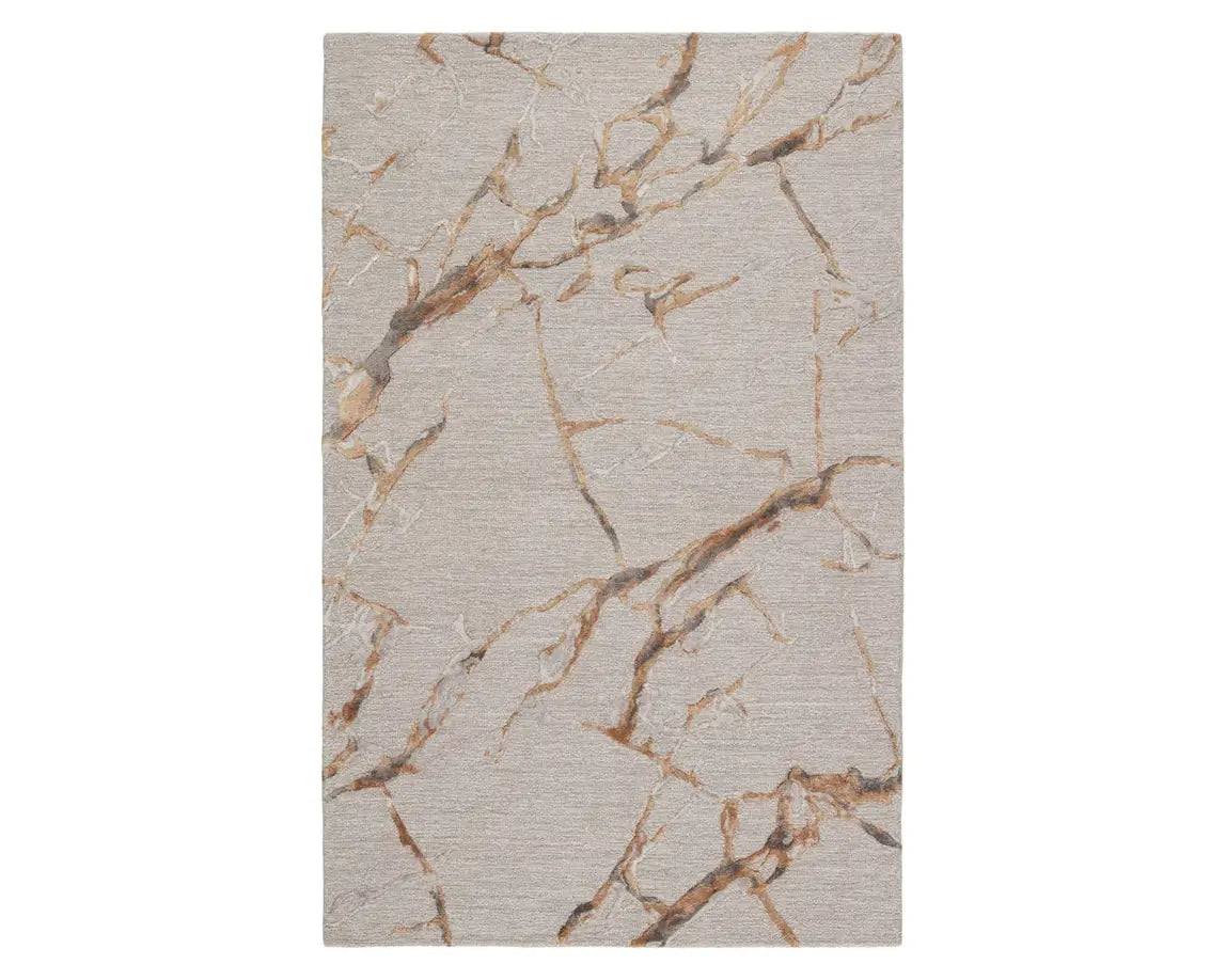 A dark dove and gold area rug with a textured surface featuring cracks and seams, resembling a natural stone or marble appearance.