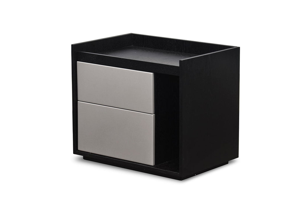 Black and gray cube-shaped storage unit on a white background