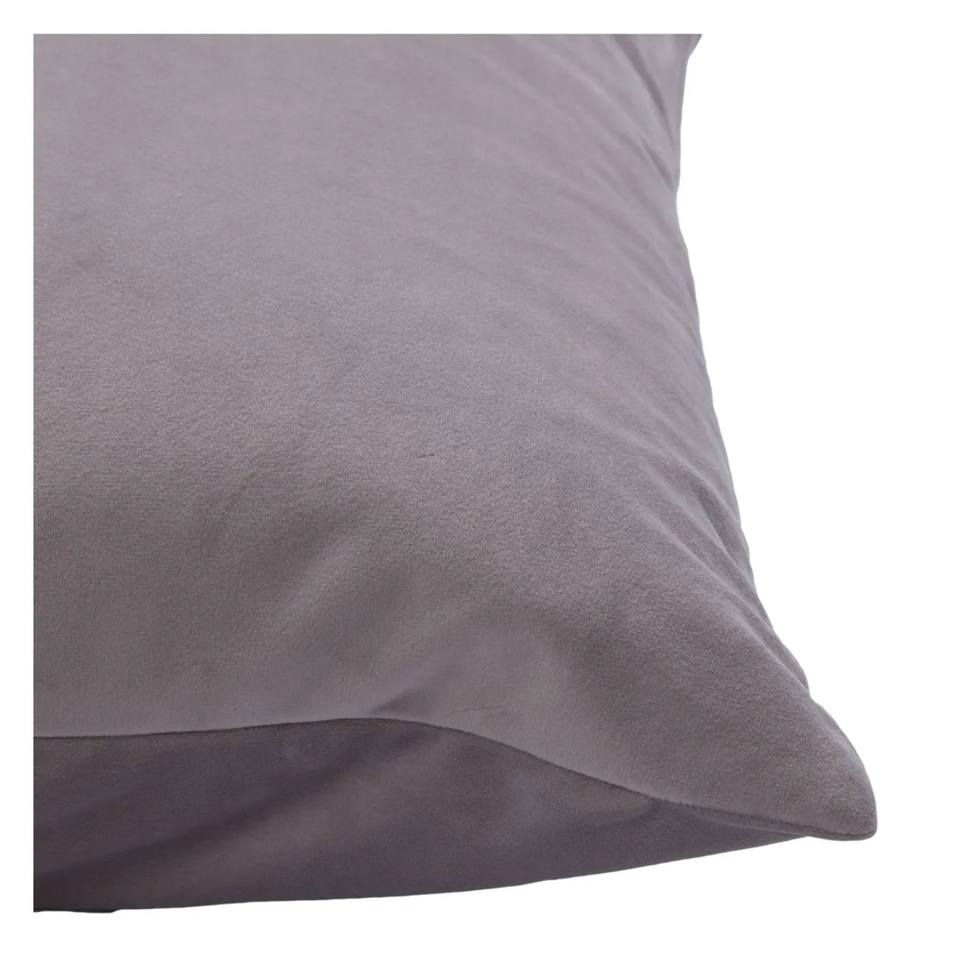 A square-shaped grey accent pillow with a smooth texture, stuffed with a feather and down filling.