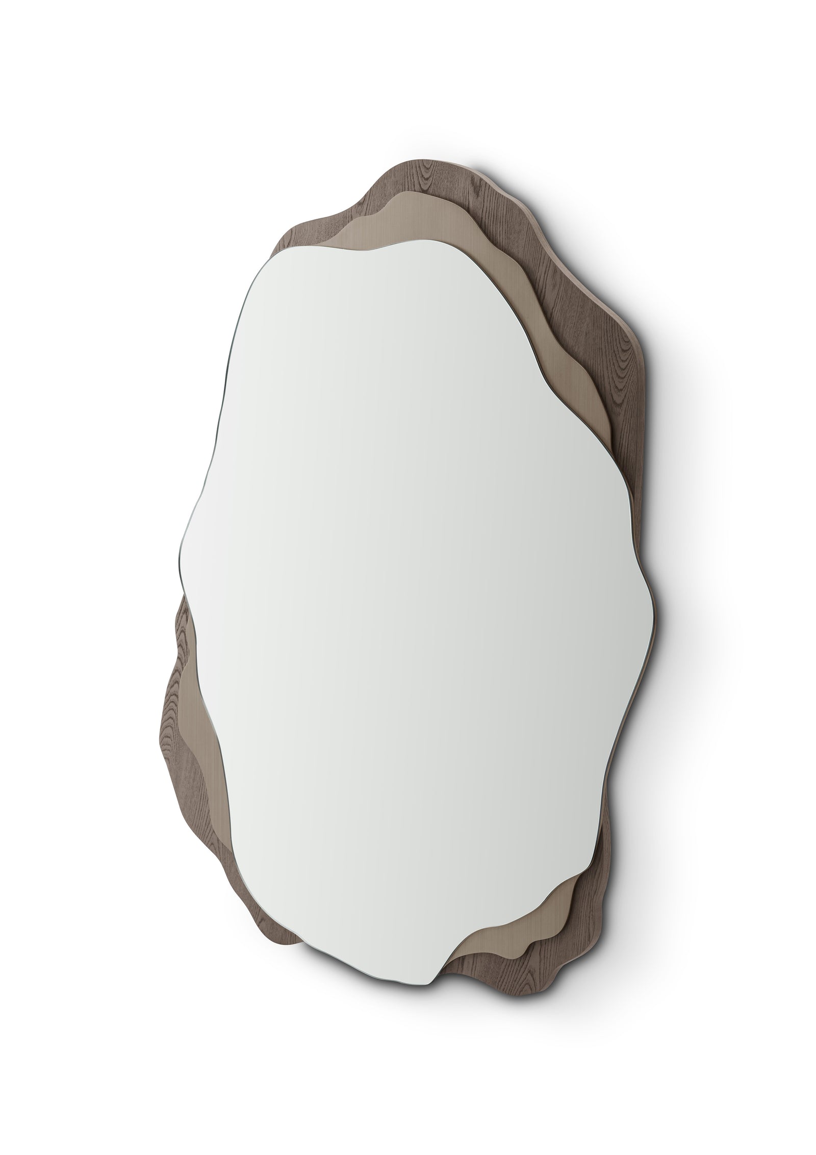 Decorative mirror with a natural stone-like frame on a white background
