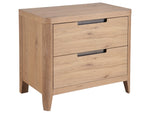 Wooden nightstand with two drawers on a white background