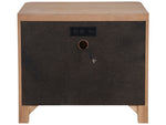 Wooden nightstand with two drawers on a white background