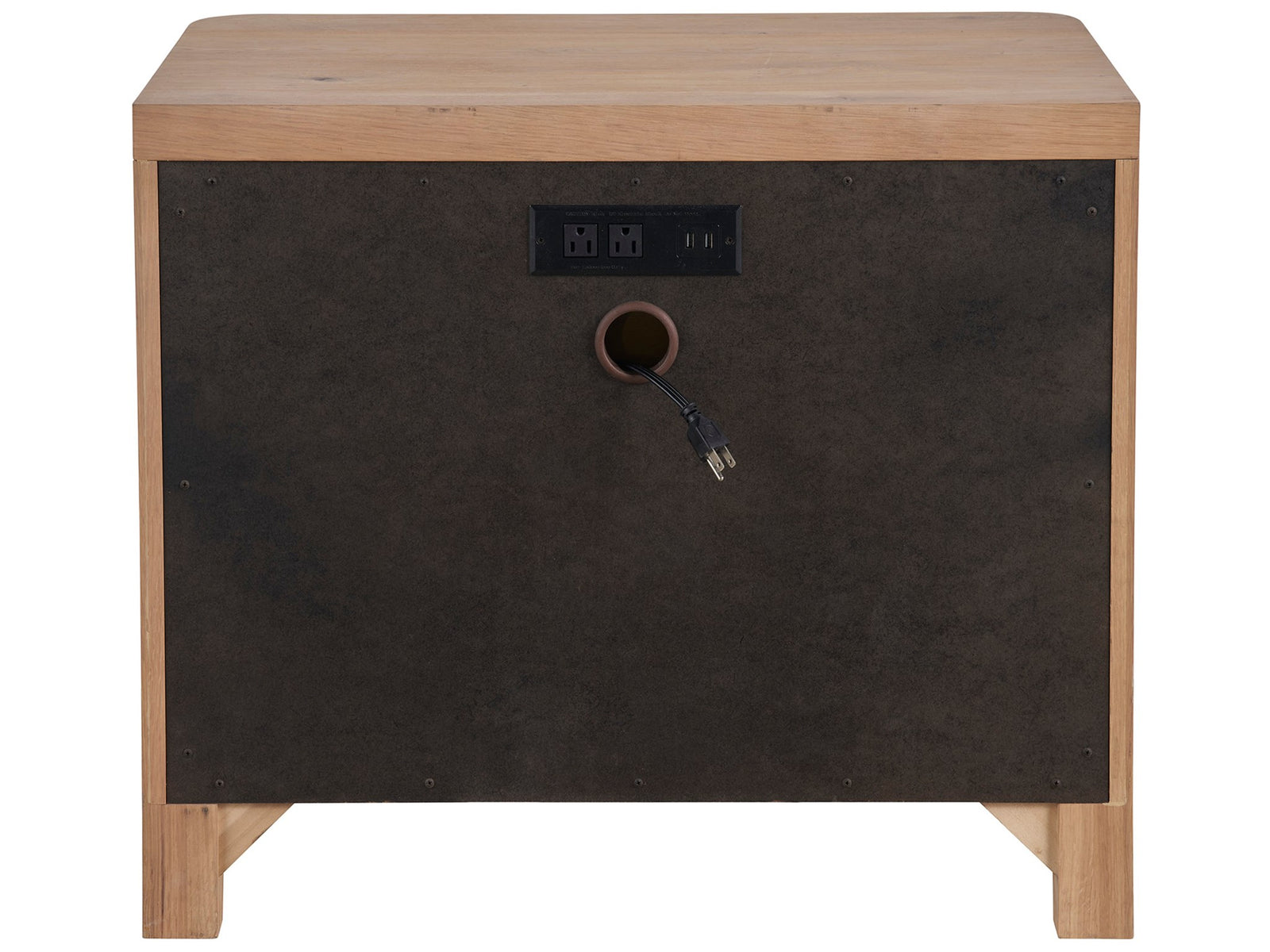 Wooden nightstand with two drawers on a white background