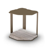 Hexagonal side table with a marble base on a white background